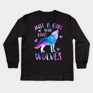 Just a girl who loves wolves Kids Long Sleeve T-Shirt